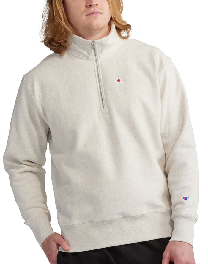 Champion Reverse Weave 1/4 Zip Embroidered C Logo Erkek Sweatshirt Gri ( LWUGXZ652 )